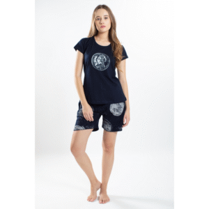 Black Night Suit With Half Bottom Set